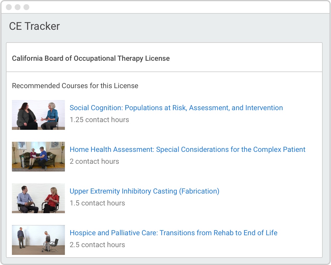 CE Tracker Recommended Courses